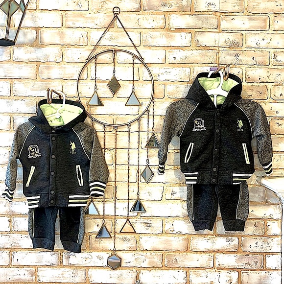 U.S. Polo Assn. Gray & Lime Green 2 Piece Hooded Tracksuit, Toddler Sz. 24 Mos. - Picture 5 of 8